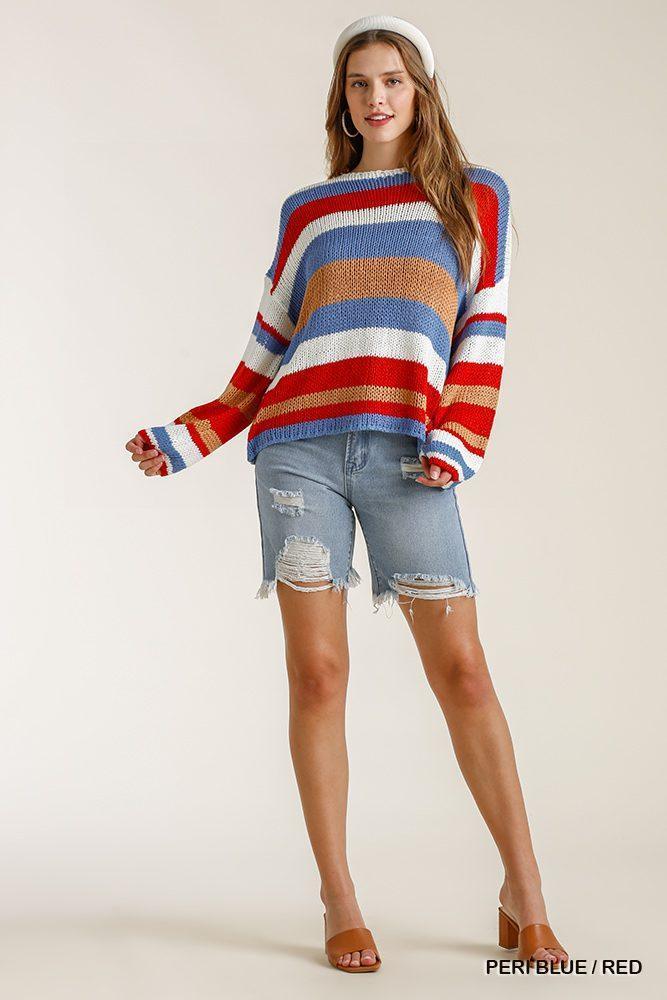 Multicolored Stripe Round Neck Long Sleeve Knit Sweater Secondary image