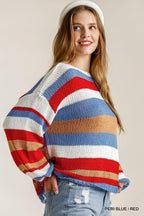 Multicolored Stripe Round Neck Long Sleeve Knit Sweater | Mixtshop LLC