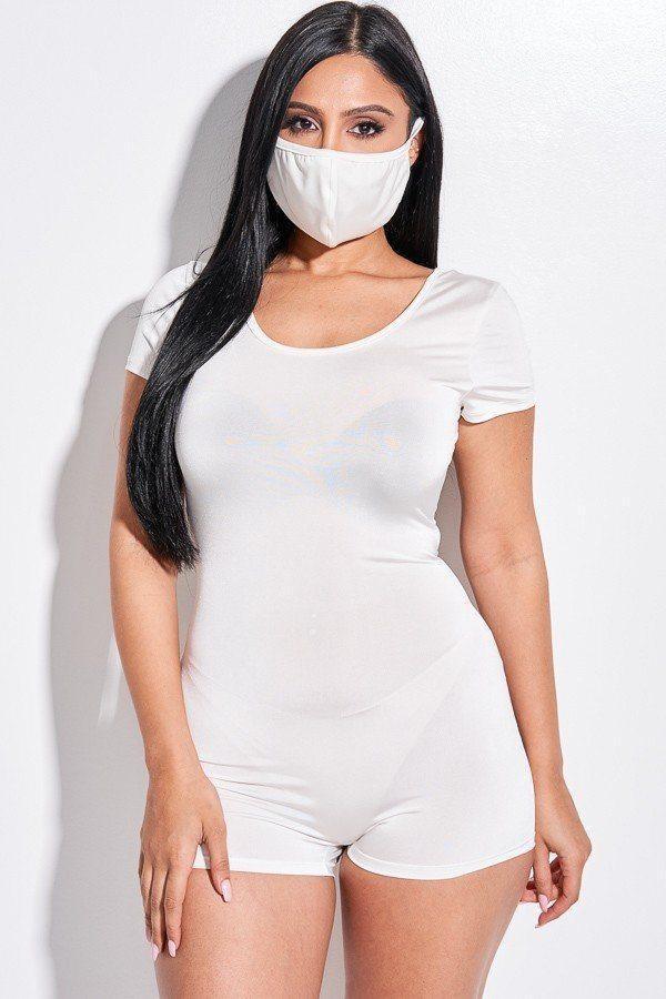 Solid Short Sleeve Scoop Neck Romper And Face Mask 2 Piece Set | Mixtshop LLC Main image