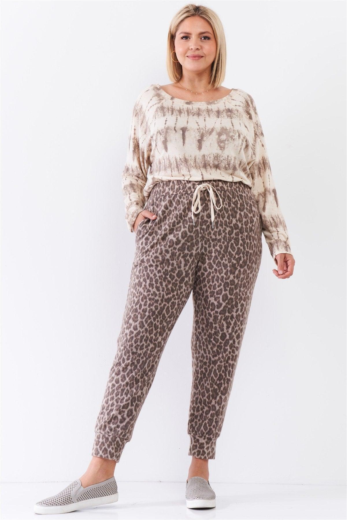 Plus Ivory Acid Wash Print Bateau Neck Relaxed Fit Long Sleeve Top Secondary image