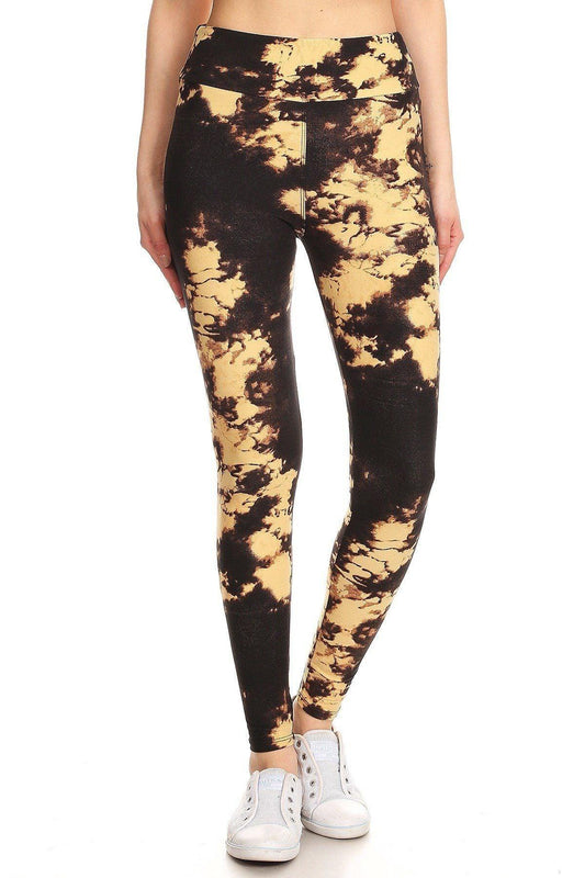 Yoga Style Banded Lined Tie Dye Print, Full Length Leggings In A Slim Fitting Style With A Banded High Waist. | Mixtshop LLC