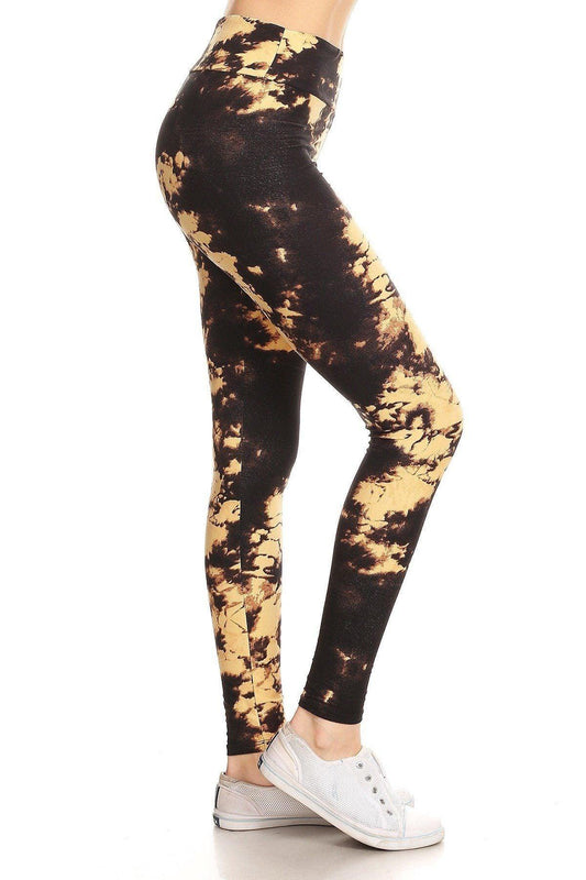 Yoga Style Banded Lined Tie Dye Print, Full Length Leggings In A Slim Fitting Style With A Banded High Waist. | Mixtshop LLC