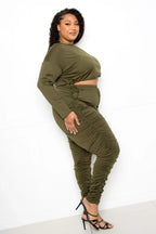 Off Shoulder Cropped Top And Ruched Leggings Sets | Mixtshop LLC