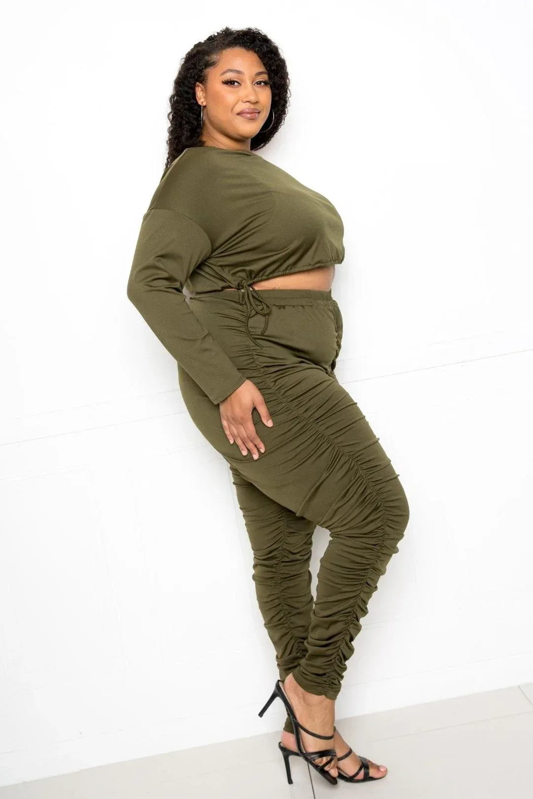 Off Shoulder Cropped Top And Ruched Leggings Sets | Mixtshop LLC