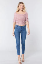 Elbow Slv Smocked Ruched Woven Top | Mixtshop LLC