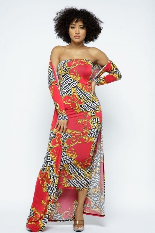 Venechia Print Tube Dress With Cardigan Set | Mixtshop LLC Main image