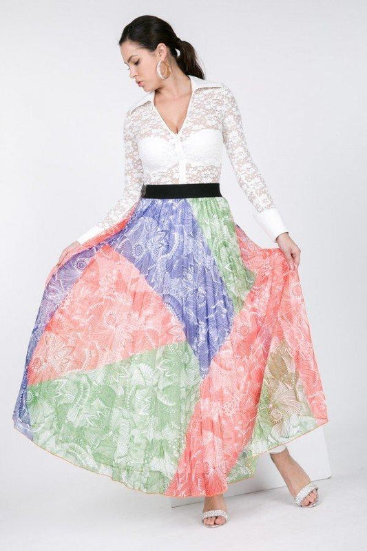 Color Block Pleated Maxi Skirt | Mixtshop LLC