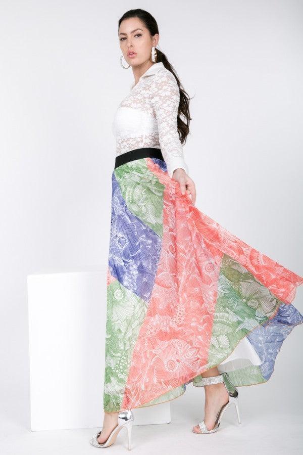 Color Block Pleated Maxi Skirt | Mixtshop LLC