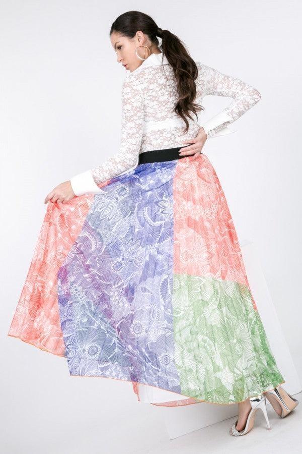 Color Block Pleated Maxi Skirt | Mixtshop LLC