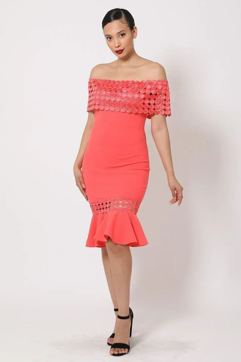 Off Shoulder Crochet Band Fashion Dress | Mixtshop LLC Main image