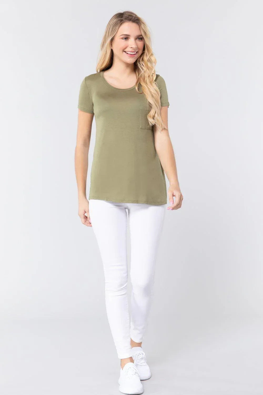 Short Sleeve Scoop Neck Top With Pocket | Mixtshop LLC