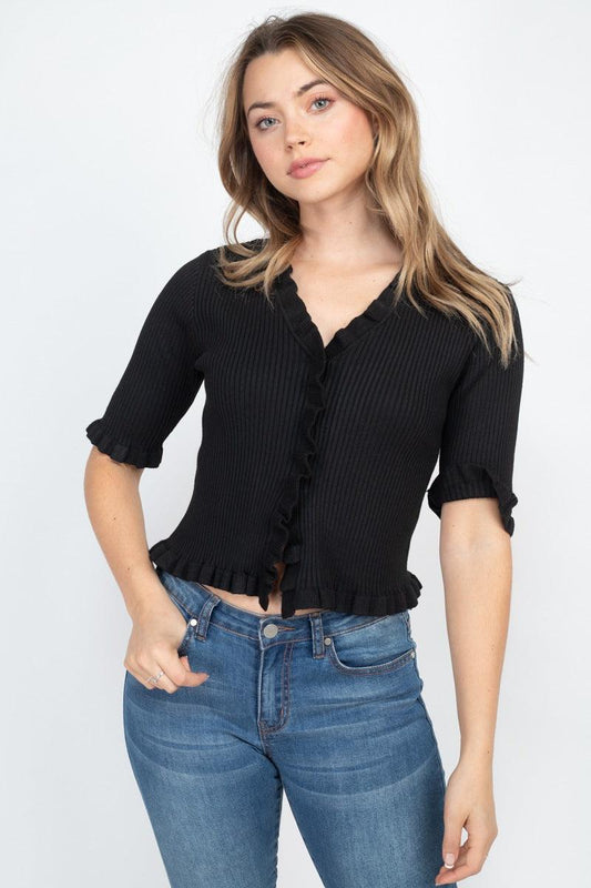 Button Down Flounce Hem Mini Cardigan | Mixtshop LLC