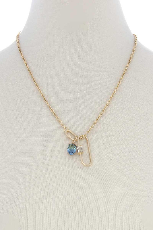 Oval Shape Rhinestone Charm Necklace | Mixtshop LLC