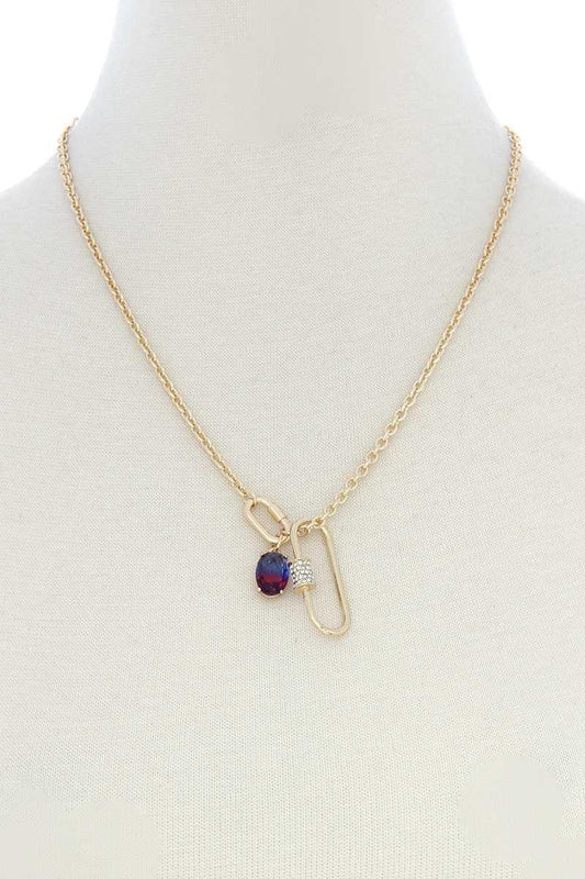 Oval Shape Rhinestone Charm Necklace | Mixtshop LLC