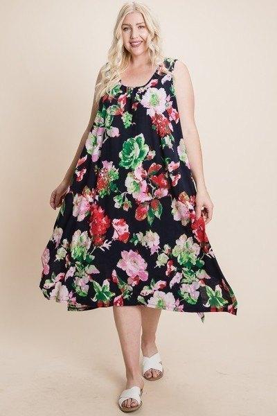 Plus Size Floral Bulgari Printed Tank Midi Dress With Asymmetrical Hem Secondary image