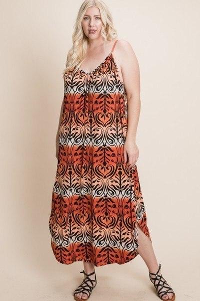 Plus Size Tie Dye Ombre Damask Print Anna Print Cami Maxi Dress | Mixtshop LLC