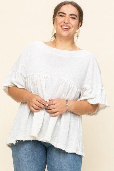 Solid French Pullover Terry Woven Top | Mixtshop LLC Main image