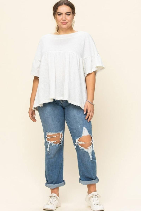 Solid French Pullover Terry Woven Top | Mixtshop LLC