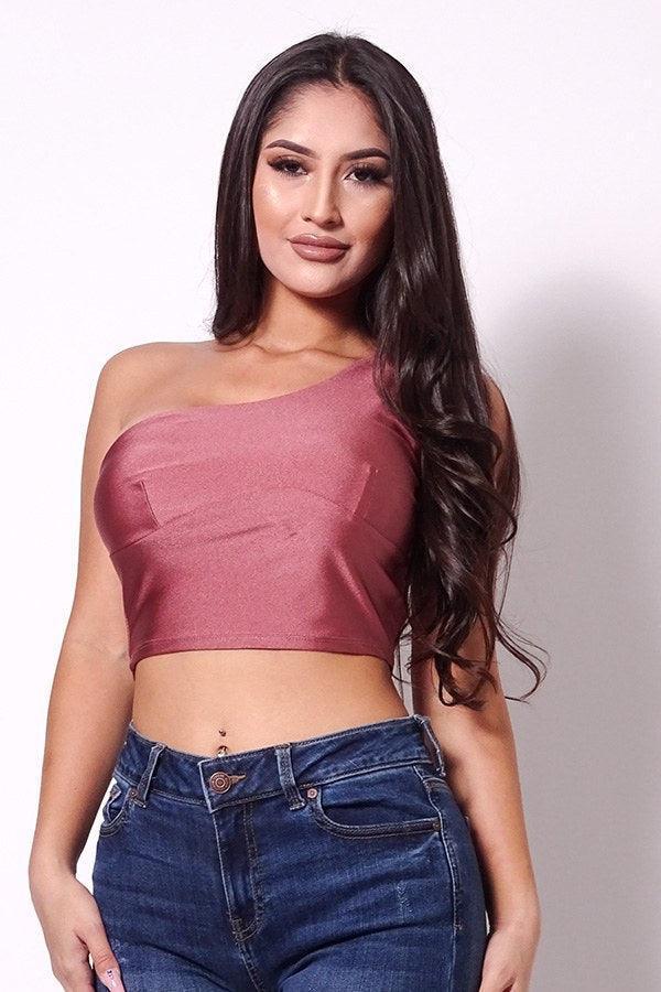 Sleeveless One Shoulder Bustier Crop Top | Mixtshop LLC Main image