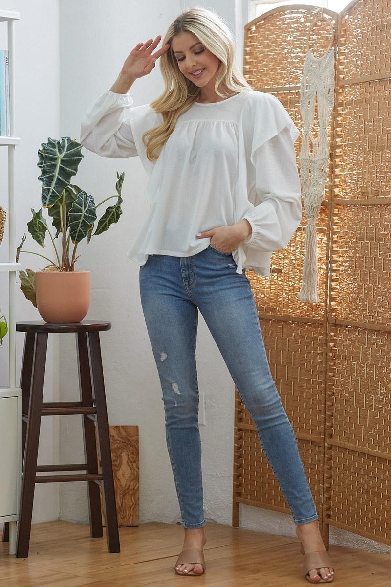 Draped Ruffle Longsleeve Top | Mixtshop LLC