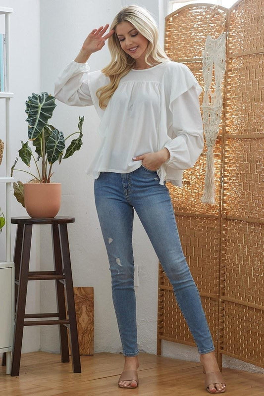 Draped Ruffle Longsleeve Top | Mixtshop LLC