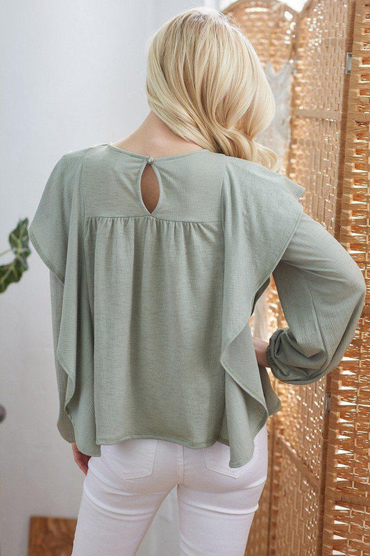 Draped Ruffle Longsleeve Top | Mixtshop LLC