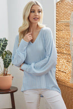 Ribbed V Neck Longsleeve Top | Mixtshop LLC