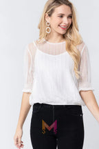 Elbow Slv Dot Mesh Top W/inner Cami | Mixtshop LLC