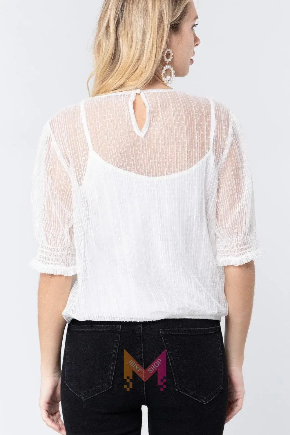 Elbow Slv Dot Mesh Top W/inner Cami | Mixtshop LLC