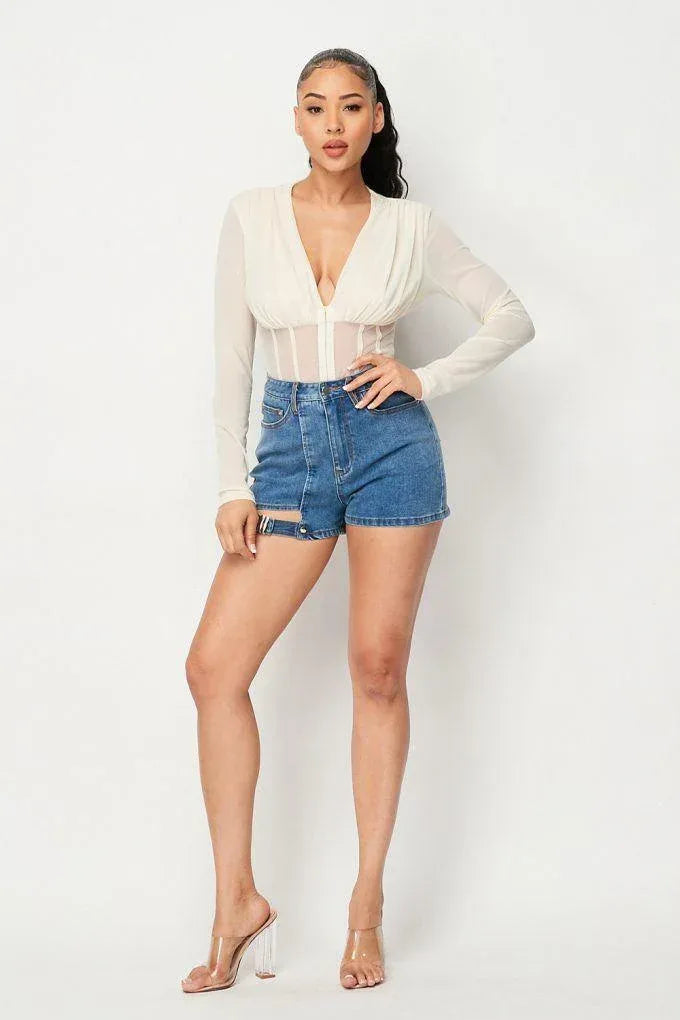 Fishnet Sheer Mesh Back Deep V Neck Bodysuit Secondary image