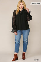 Zebra Burnout Sleeve Ruffled Neck Bubble Crepe Blouse | Mixtshop LLC