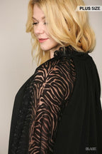 Zebra Burnout Sleeve Ruffled Neck Bubble Crepe Blouse | Mixtshop LLC