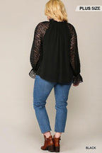 Zebra Burnout Sleeve Ruffled Neck Bubble Crepe Blouse | Mixtshop LLC