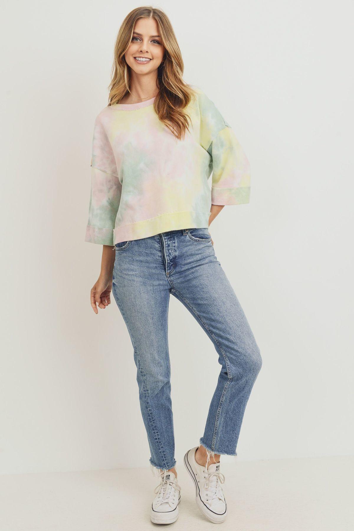 Tie Dyed 3/4 Sleeve Round Neck Top Secondary image