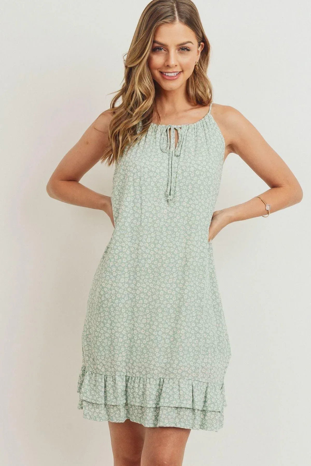 Ruffled Floral Sleeveless Dress | Mixtshop LLC Main image