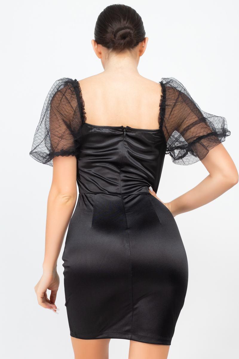 Lace Sleeves Back Zipped Mini Dress | Mixtshop LLC