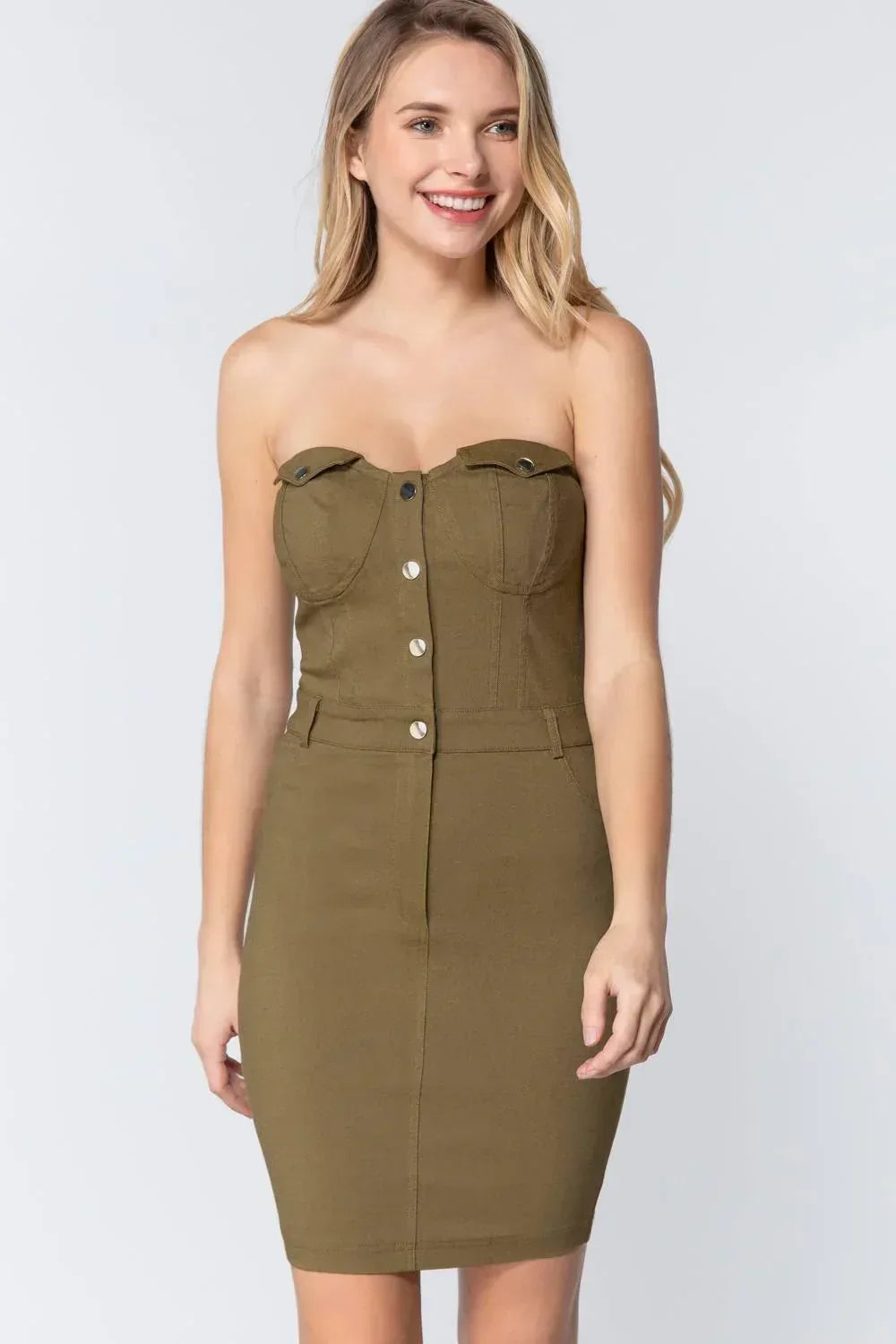 Strapless Button Down Mini Dress | Mixtshop LLC