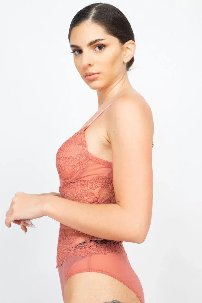 Sheer Lace Floral Padded Bodysuit | Mixtshop LLC