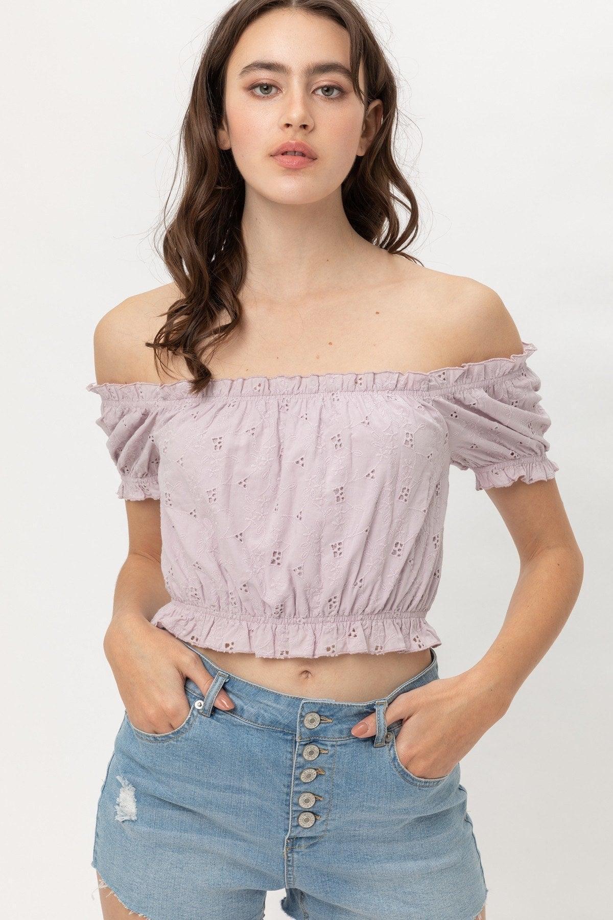 Off Shoulder, Cropped Top Puff Sleeve | Mixtshop LLC Main image