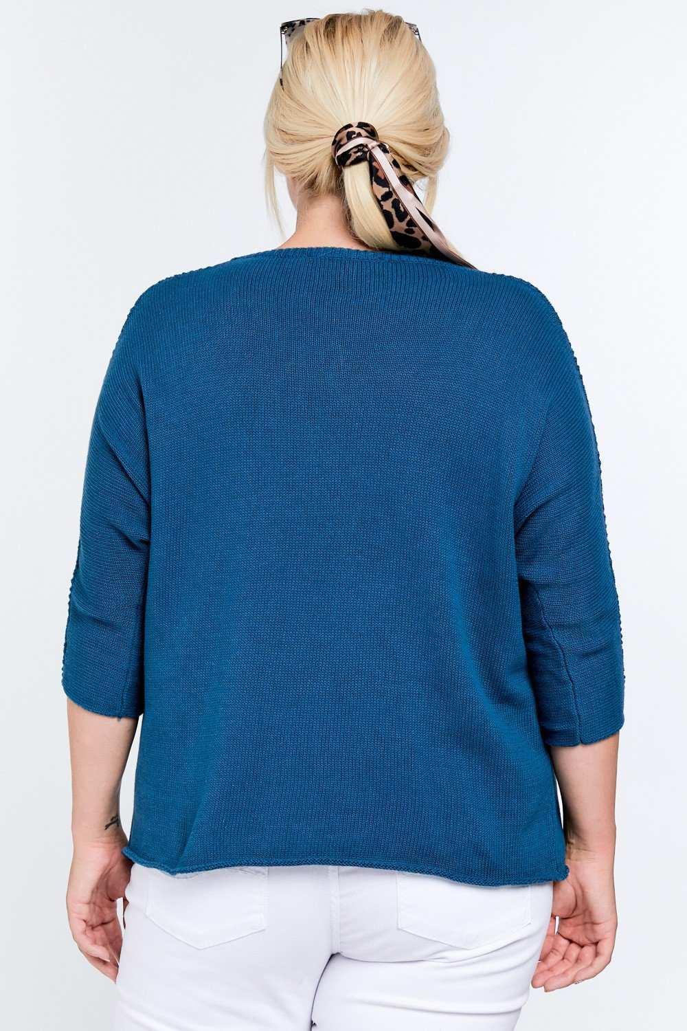 Solid Round Neck 3/4 Sleeve Sweater Top | Mixtshop LLC