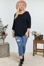 Solid Round Neck 3/4 Sleeve Sweater Top | Mixtshop LLC