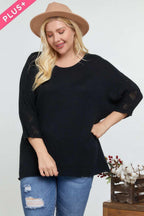 Solid Round Neck 3/4 Sleeve Sweater Top | Mixtshop LLC