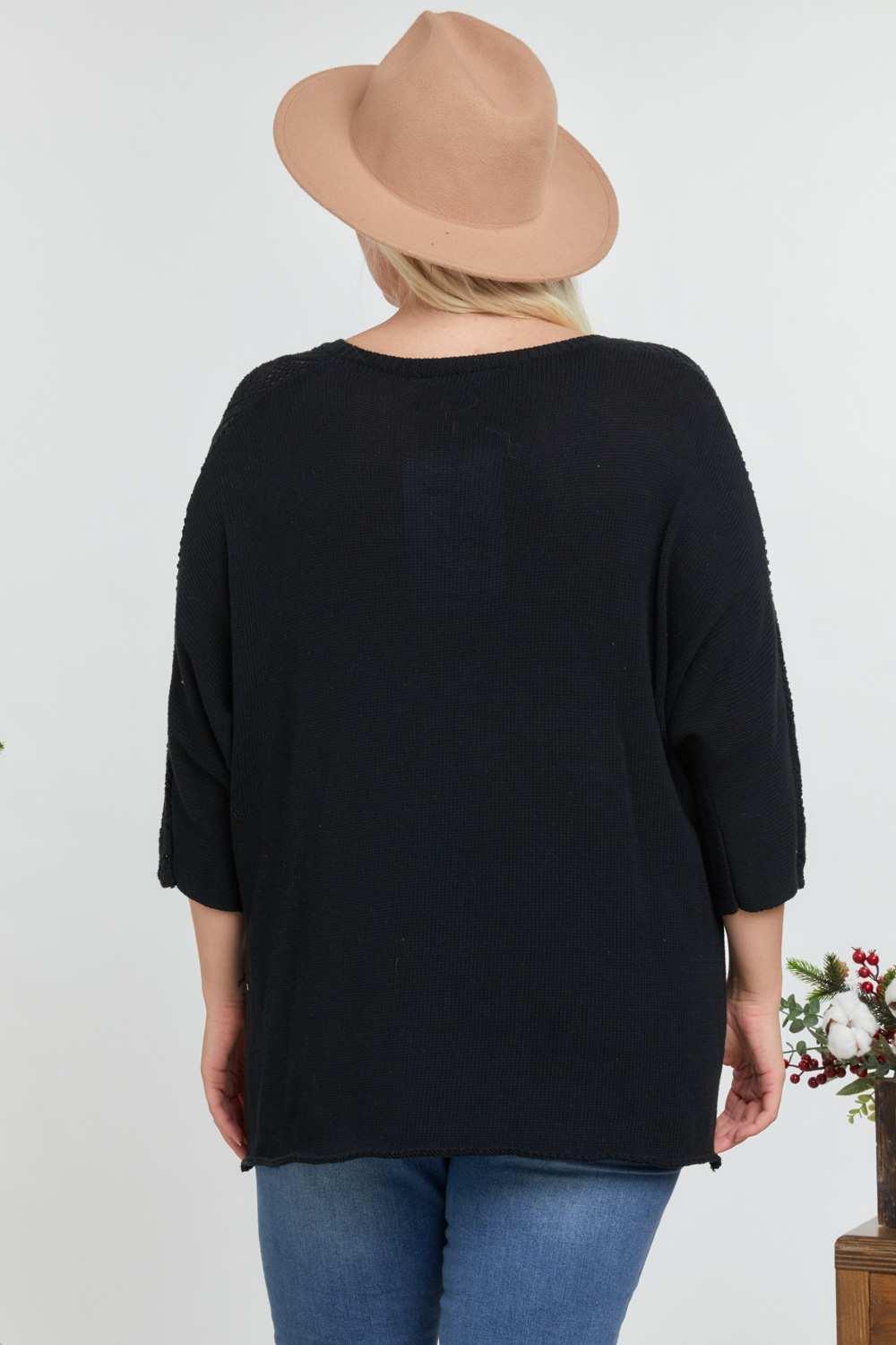 Solid Round Neck 3/4 Sleeve Sweater Top | Mixtshop LLC
