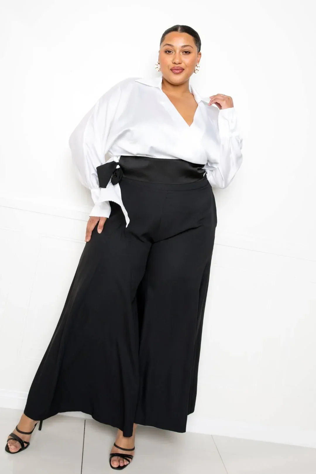 Satin Long Sleeve Tie Waist Wrap Top | Mixtshop LLC Main image