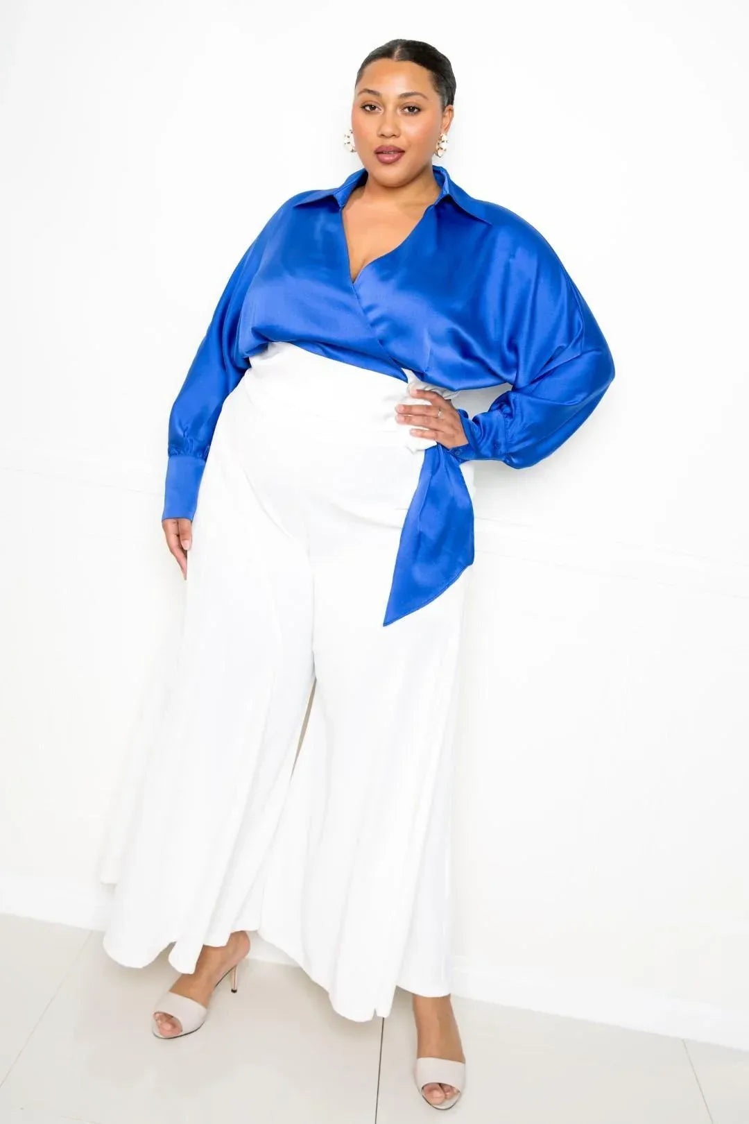 Satin Long Sleeve Tie Waist Wrap Top Secondary image