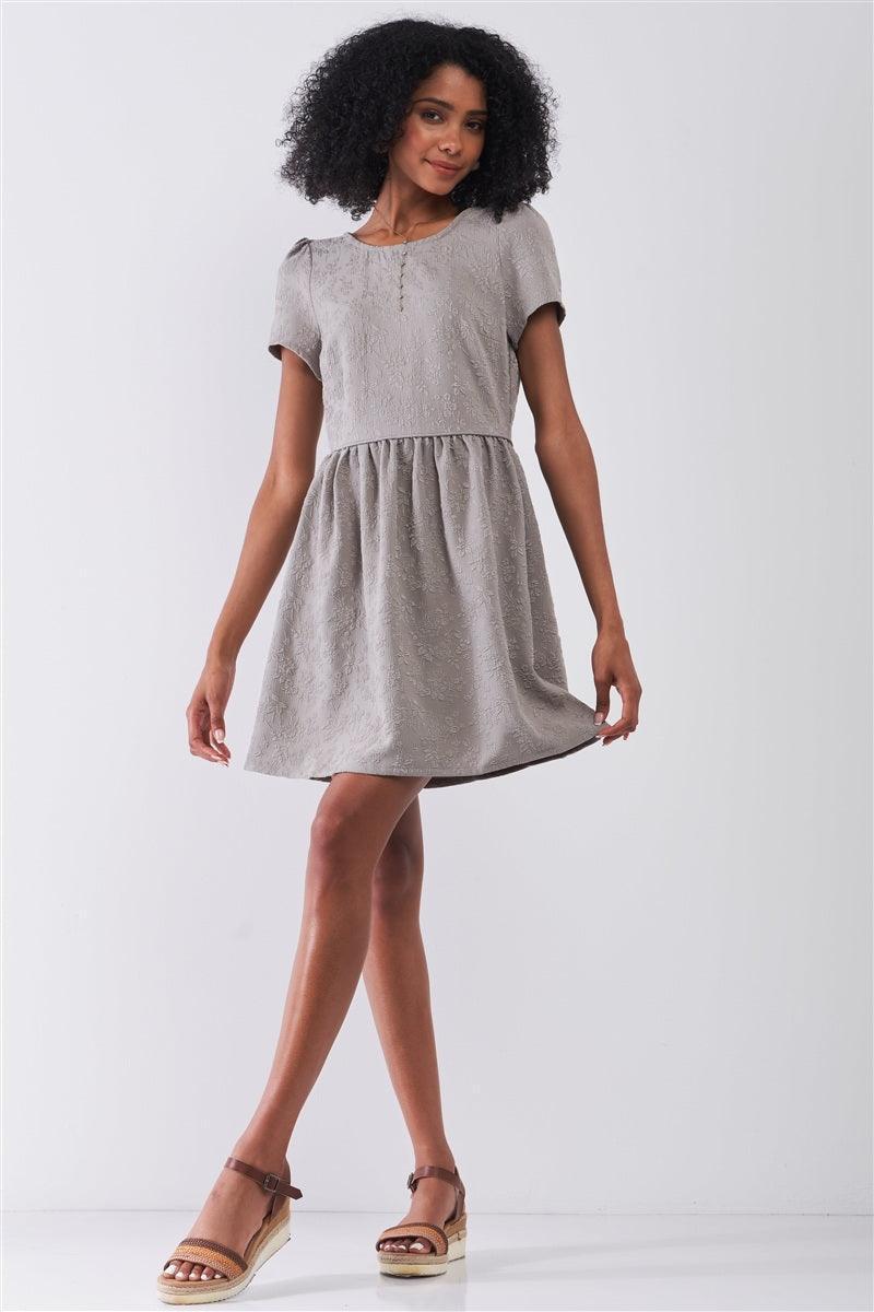 Silver Grey Floral Embroidery Round Neck Short Sleeve Mini Dress Secondary image
