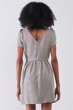 Silver Grey Floral Embroidery Round Neck Short Sleeve Mini Dress | Mixtshop LLC