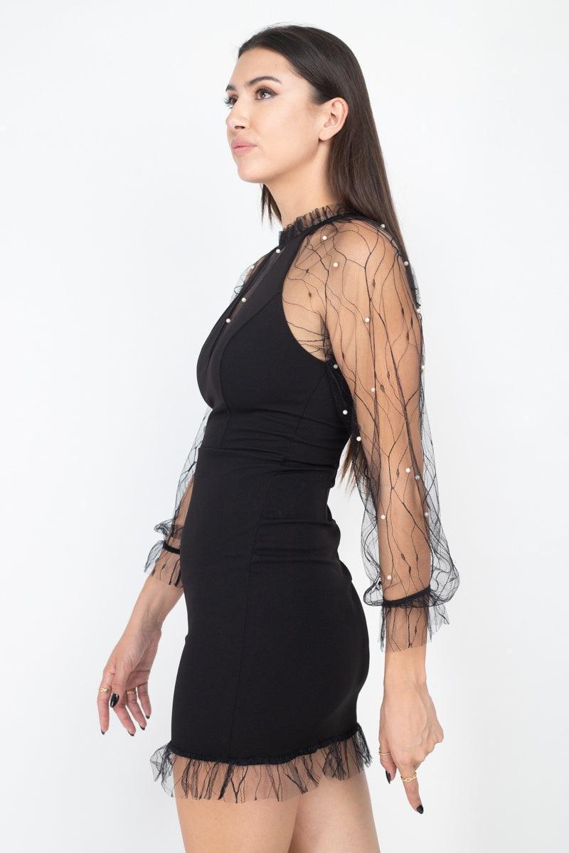 Pearl Trim Mesh Bodycon Dress | Mixtshop LLC