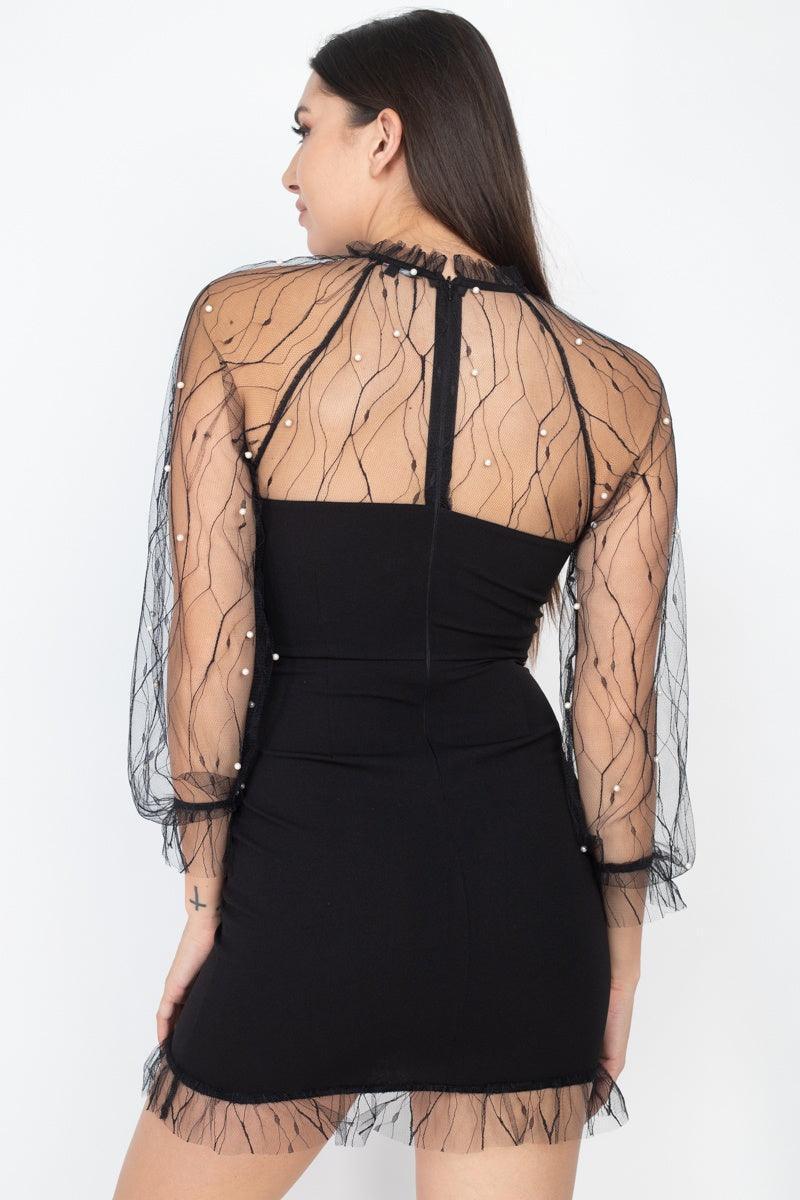 Pearl Trim Mesh Bodycon Dress | Mixtshop LLC
