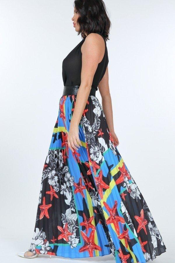 Pleated Print Maxi Skirt With Leather Waist Band Secondary image